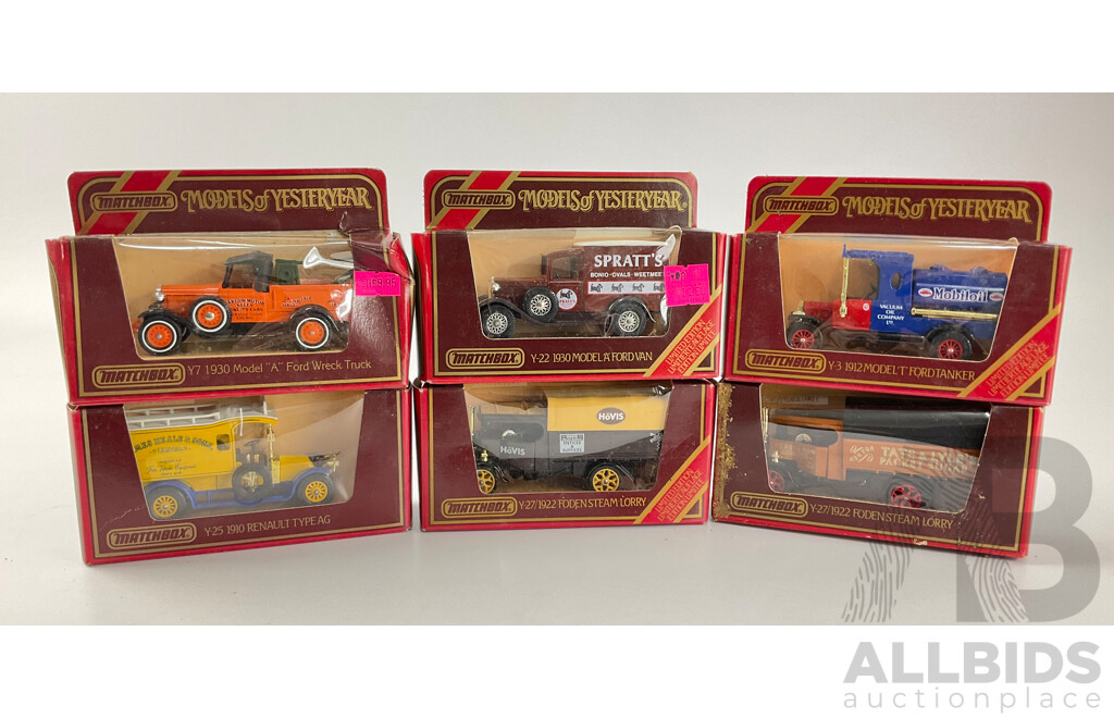 Collection of Matchbox Models of Yesteryear Including 1912 Model T Mobile Tanker, 1930 Model ‘A’ Van and Foden Dampflast Wagons