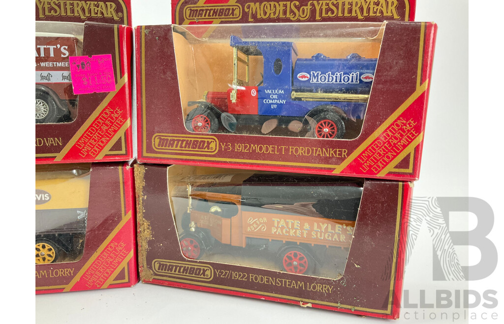 Collection of Matchbox Models of Yesteryear Including 1912 Model T Mobile Tanker, 1930 Model ‘A’ Van and Foden Dampflast Wagons