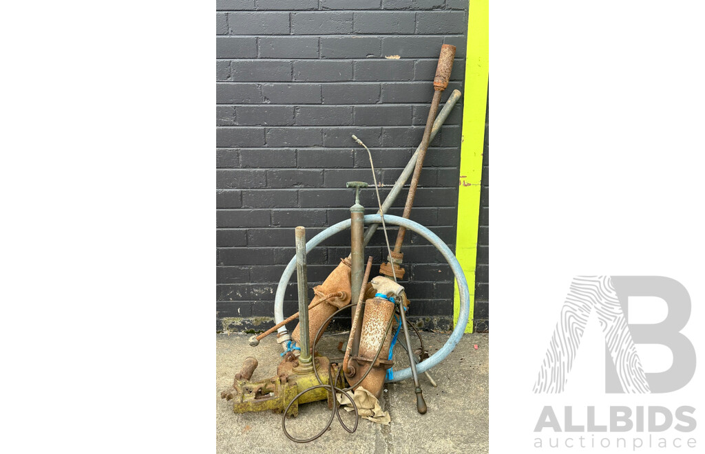 Collection of Vintage Pumps Including 44 Gallon Drum Hand Pump, Rachet Style and More