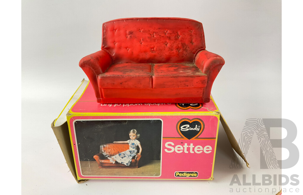 Vintage Pedigree Sindy Accessories Including Sideboard, Settee, Wall Cupboard and Dressing Table, All with Original Packaging