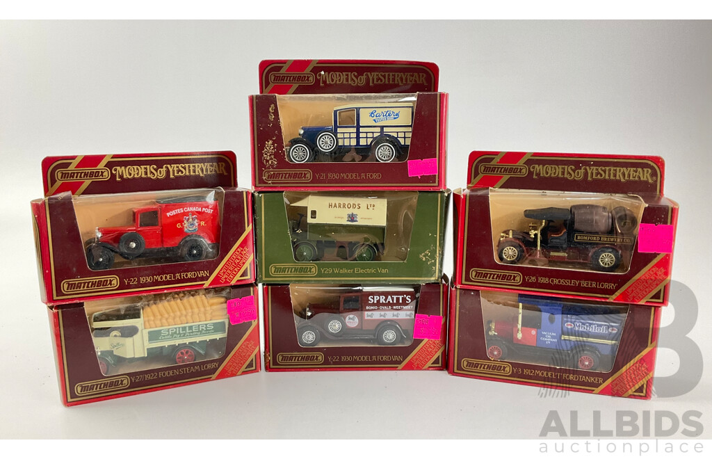 Collection of Matchbox Models of Yesteryear Company Vans and Trucks Including 1918 Crossley Lorry, 1930 Ford Model 'A' Vans, 1922 Foden Steam Lorry, Walker Electric Van