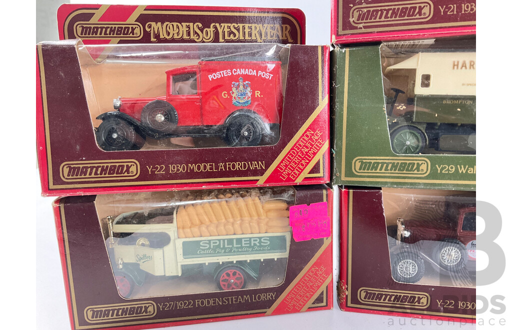 Collection of Matchbox Models of Yesteryear Company Vans and Trucks Including 1918 Crossley Lorry, 1930 Ford Model 'A' Vans, 1922 Foden Steam Lorry, Walker Electric Van