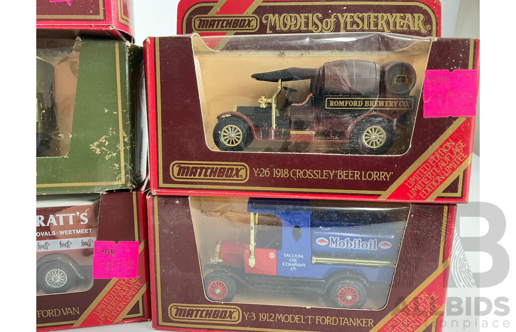 Collection of Matchbox Models of Yesteryear Company Vans and Trucks Including 1918 Crossley Lorry, 1930 Ford Model 'A' Vans, 1922 Foden Steam Lorry, Walker Electric Van