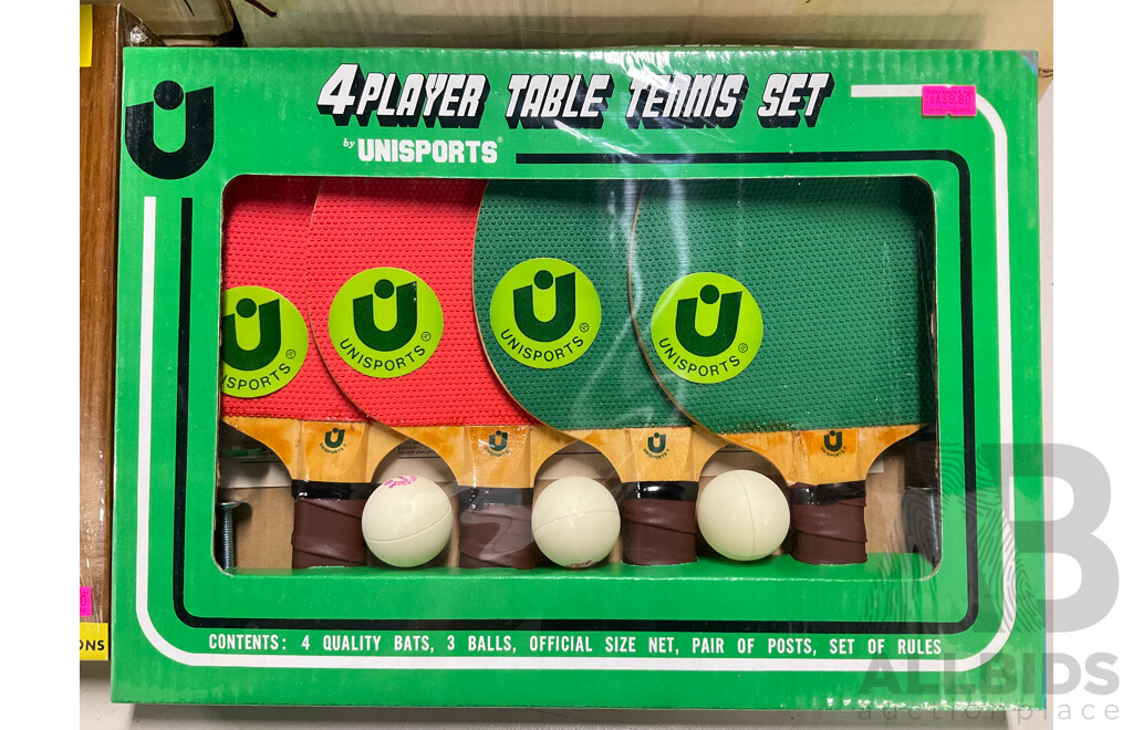 Vintage Unisports Four and Two Player Table Tennis Sets in Original Packaging