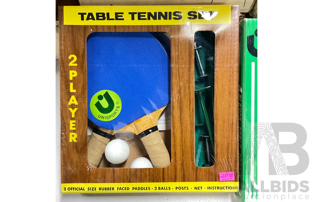 Vintage Unisports Four and Two Player Table Tennis Sets in Original Packaging