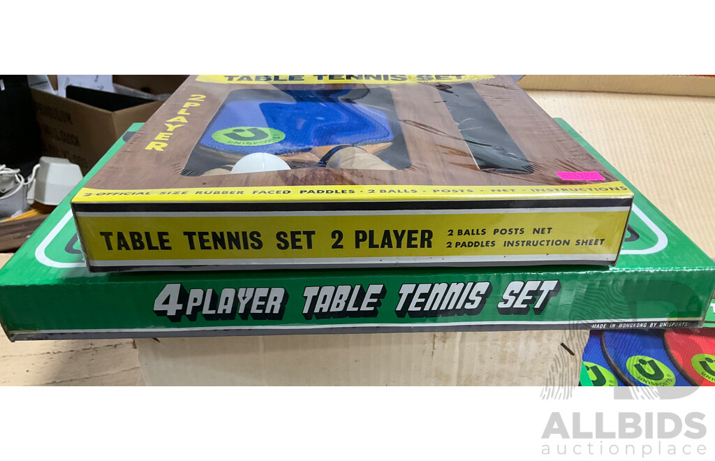 Vintage Unisports Four and Two Player Table Tennis Sets in Original Packaging