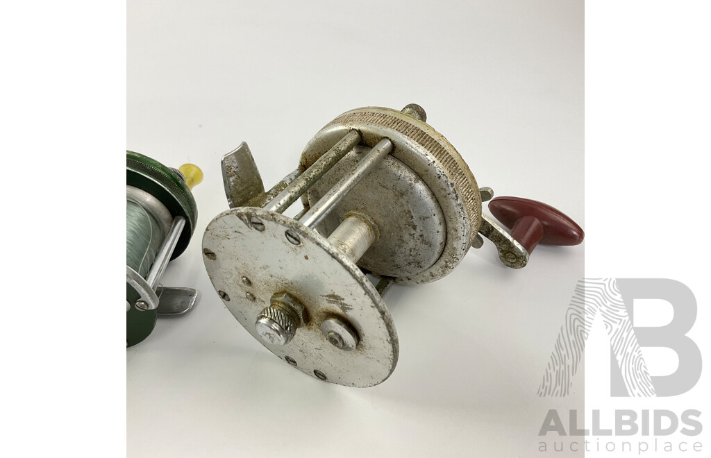 Vintage Aluminium Fishing Reels Including  Surfmaster, Shakespeare Classic 1972, Wallsend Engineering Seascape