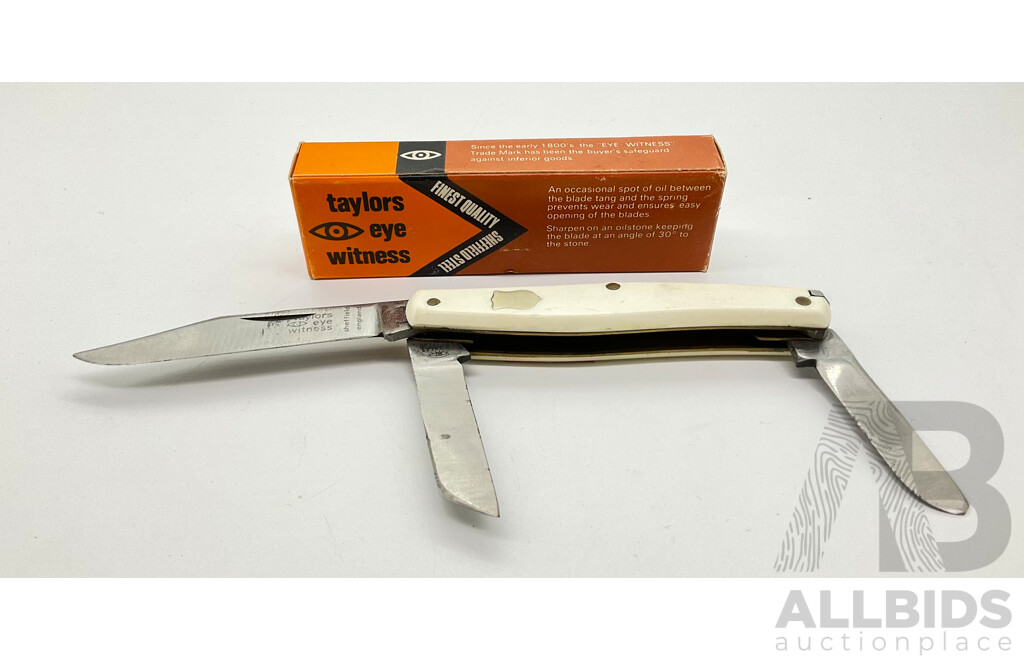 Vintage Taylors Eye Witness Pocket Knife in Original Box, Sheffield Steel, Made in England