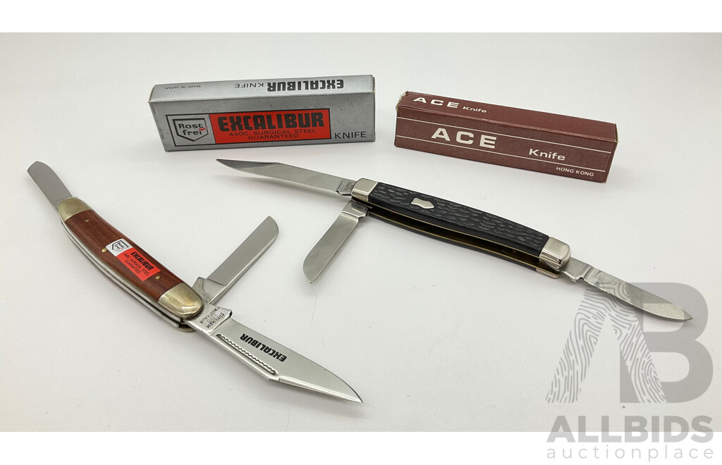 Vintage Excalibur 3320 and Ace Pocket Knifes in Original Boxes