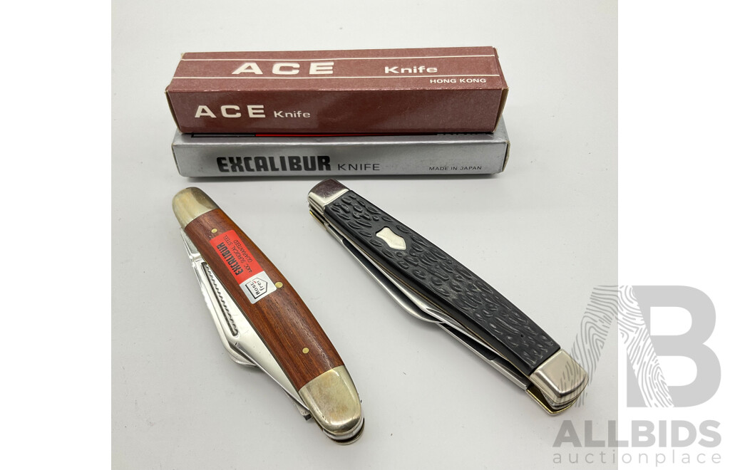 Vintage Excalibur 3320 and Ace Pocket Knifes in Original Boxes