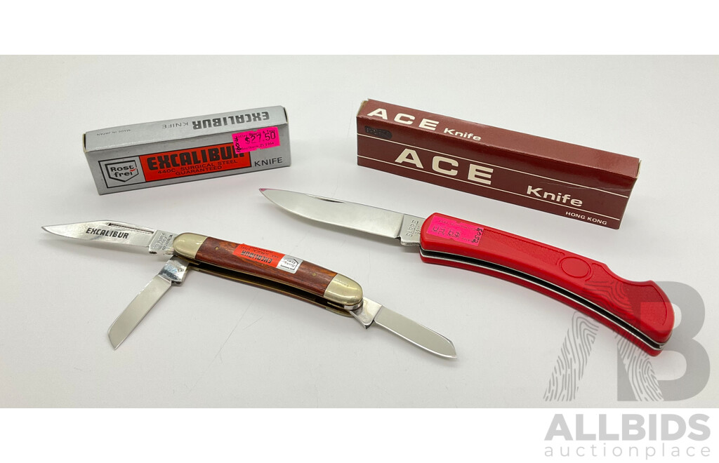 Vintage Excalibur 3349  and Ace Pocket Knifes in Original Boxes