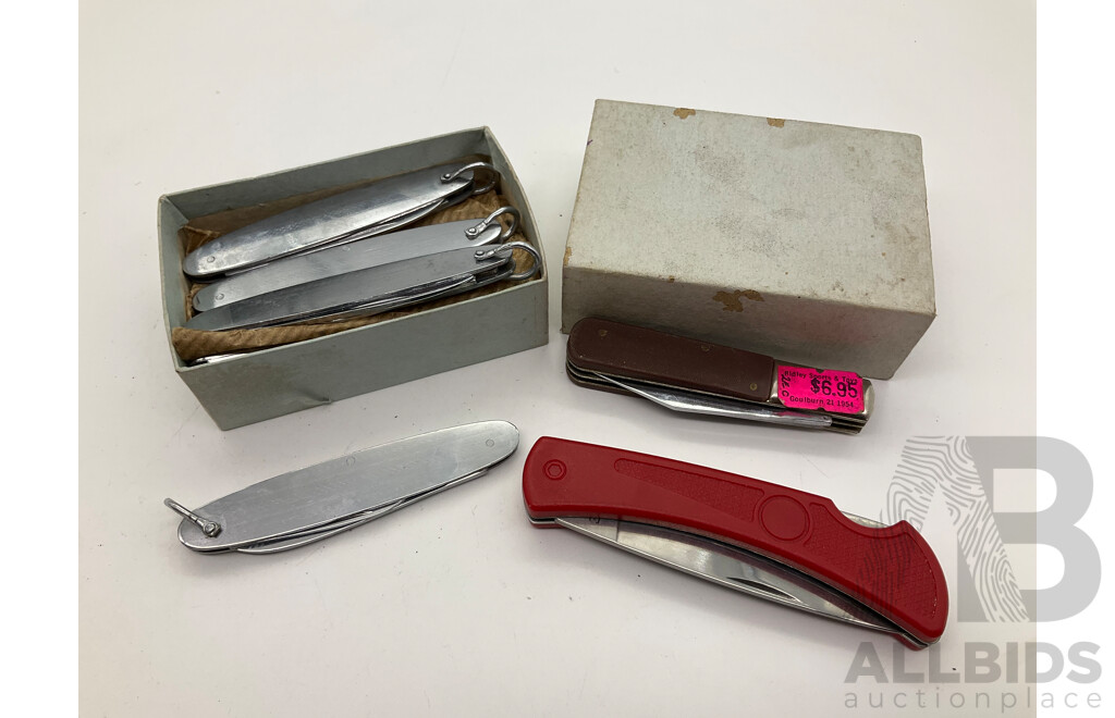 Collection of Vintage Pocket Knives Including Sabre 9211 and Barlow