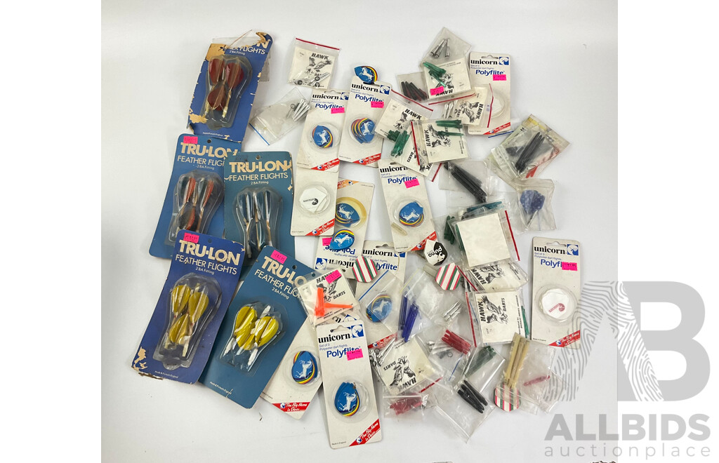 Vintage Dart Flights and Accessories Including Hawk, Tru-Lon and Unicorn