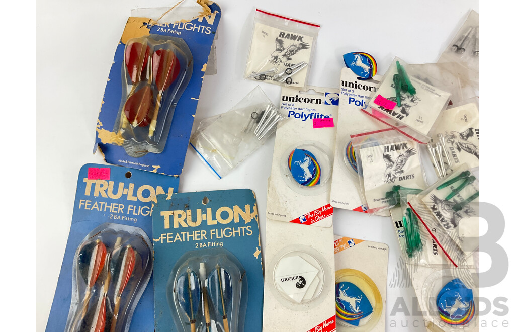 Vintage Dart Flights and Accessories Including Hawk, Tru-Lon and Unicorn