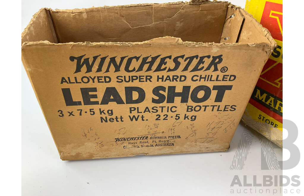 Vintage Winchester Australia Boxes, Shot Bottles and Timber Rifle Stock