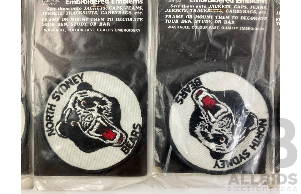 1980's Guildford ARL Teams Embroidered Patches Including New Town Jets, North Sydney Bears, Cronulla Sutherland Sharks, Penrith Panthers, All with Original Packets