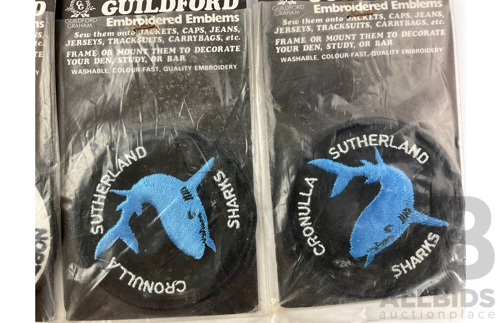 1980's Guildford ARL Teams Embroidered Patches Including New Town Jets, North Sydney Bears, Cronulla Sutherland Sharks, Penrith Panthers, All with Original Packets