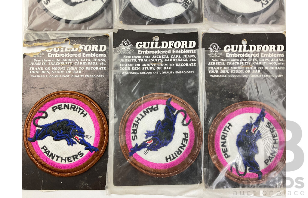 1980's Guildford ARL Teams Embroidered Patches Including New Town Jets, North Sydney Bears, Cronulla Sutherland Sharks, Penrith Panthers, All with Original Packets