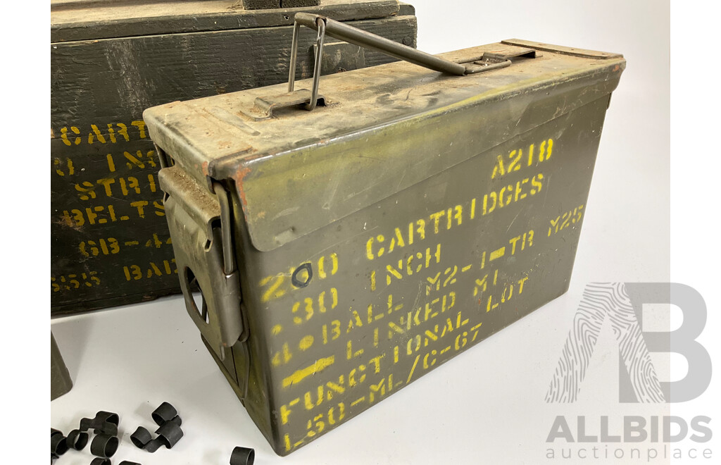 Vintage Timber and Steel Ammunition Boxes with Small Caliber Links