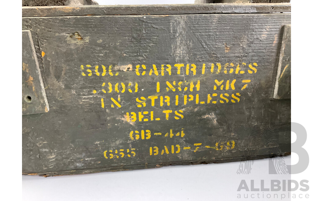 Vintage Timber and Steel Ammunition Boxes with Small Caliber Links