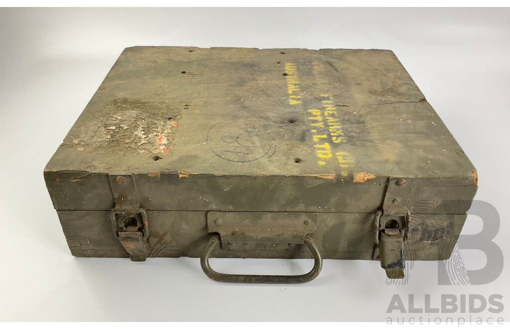 Vintage Timber and Steel Ammunition Boxes with Small Caliber Links