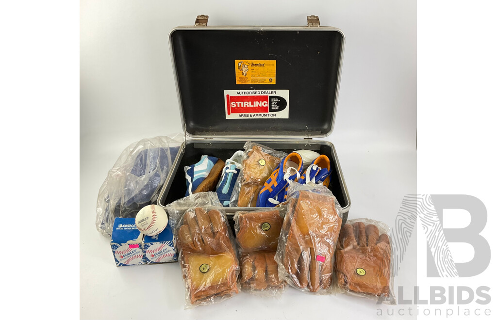 Vintage Dudley Leather Baseballs, Leather Gloves, Cups, Onitsuka Tiger and Success Shoes in Hard Carry Case