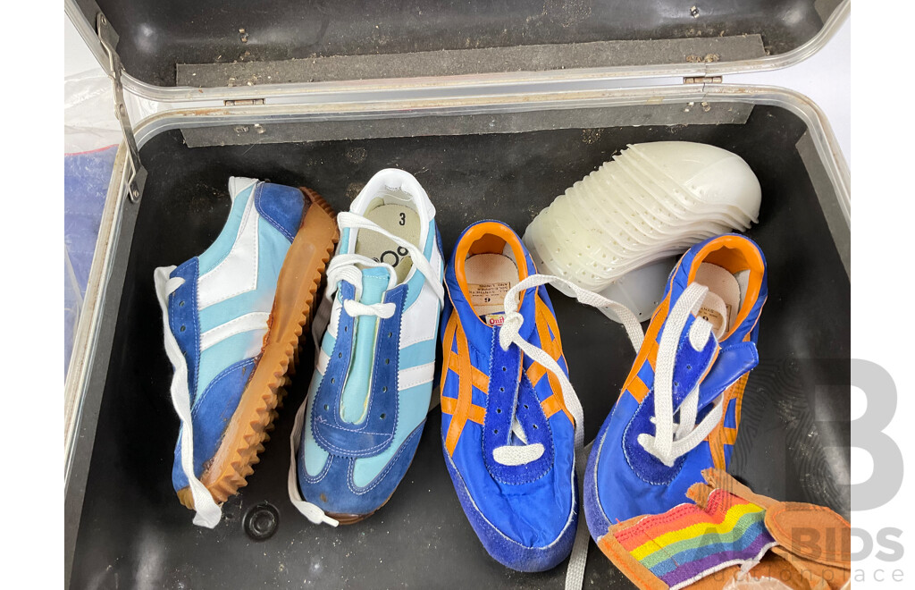 Vintage Dudley Leather Baseballs, Leather Gloves, Cups, Onitsuka Tiger and Success Shoes in Hard Carry Case