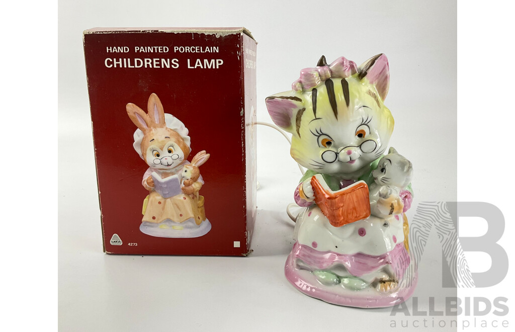 Vintage Webb Hand Painted Children's Porcelain Lamp with Original Box