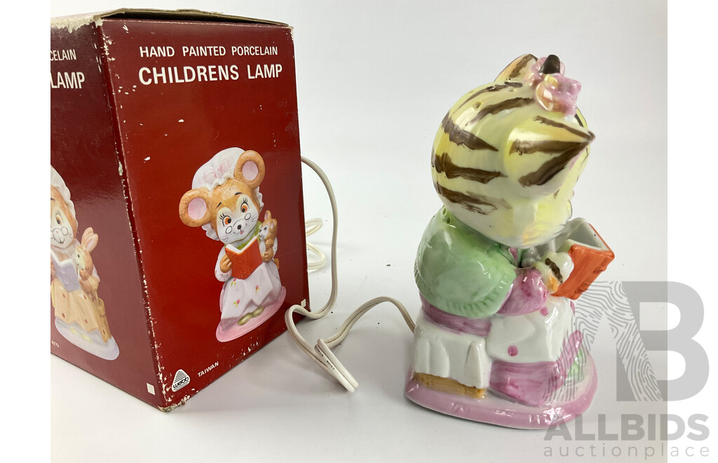 Vintage Webb Hand Painted Children's Porcelain Lamp with Original Box