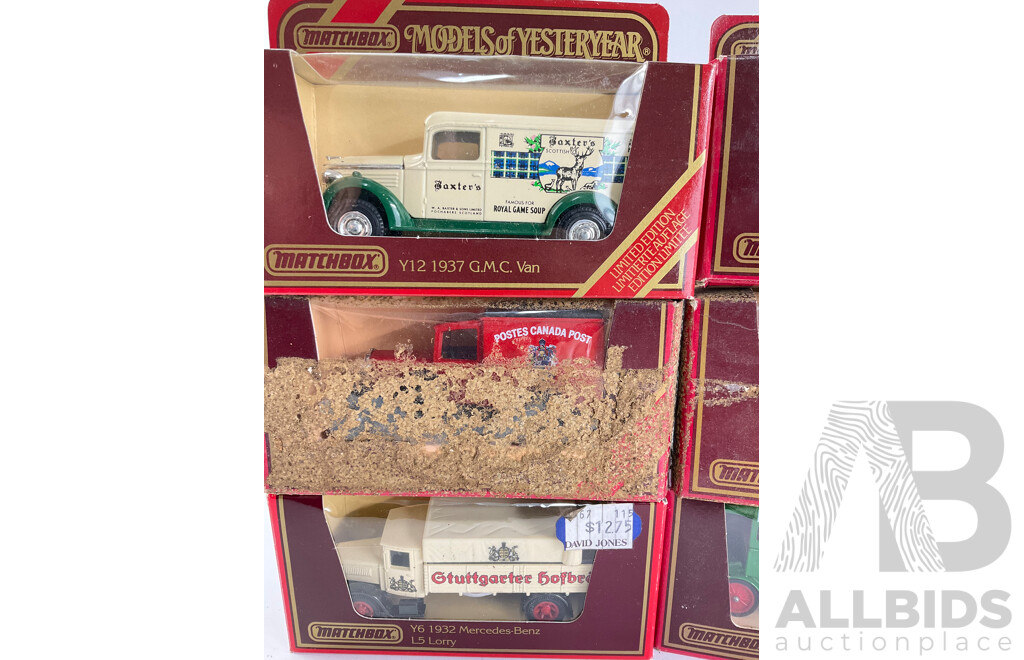 Nine Vintage Matchbox Models of Yesteryear Vehicles Including GMC, Ford, Talbot and Mercedes-Benz