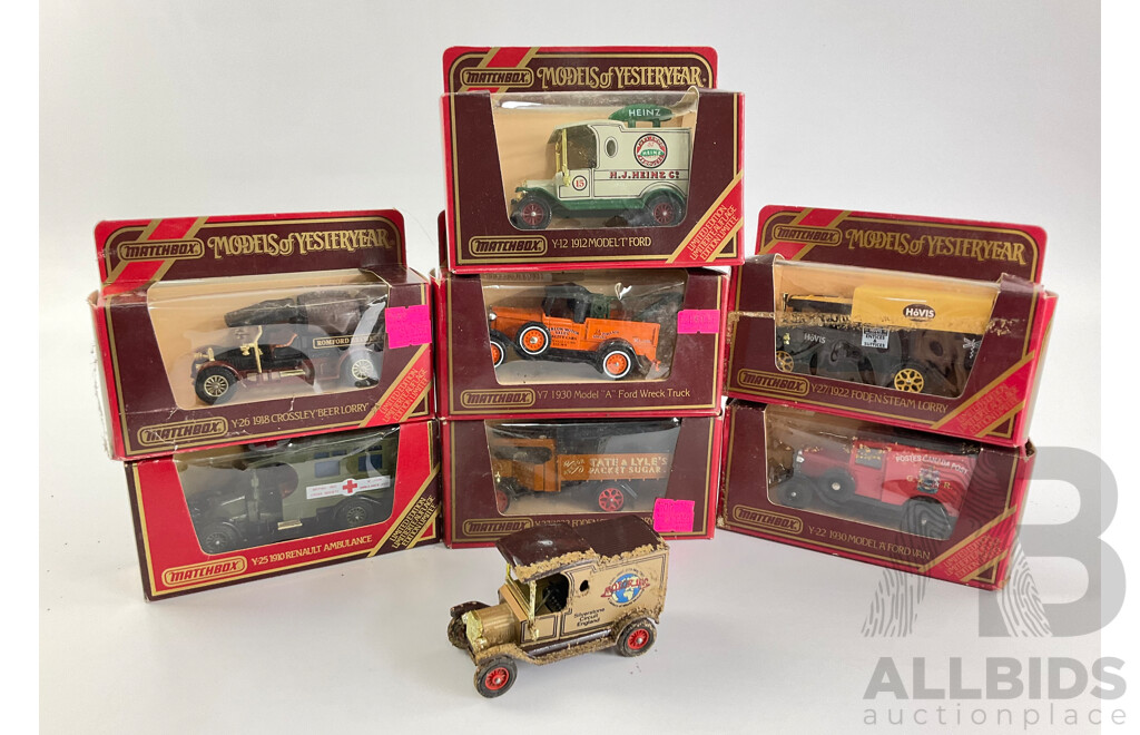 Eight Vintage Matchbox Models of Yesteryear Vehicles Including Crossley, Ford and Foden