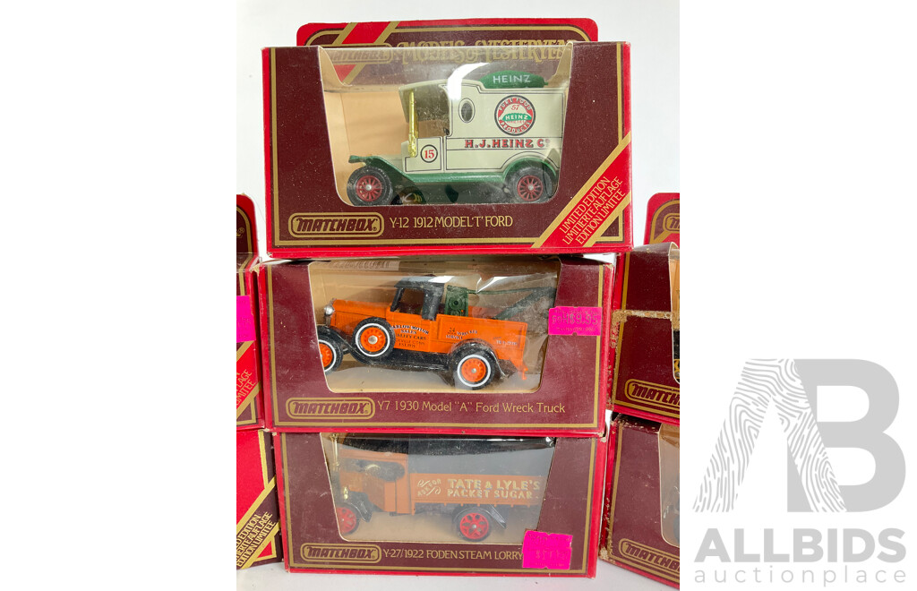 Eight Vintage Matchbox Models of Yesteryear Vehicles Including Crossley, Ford and Foden