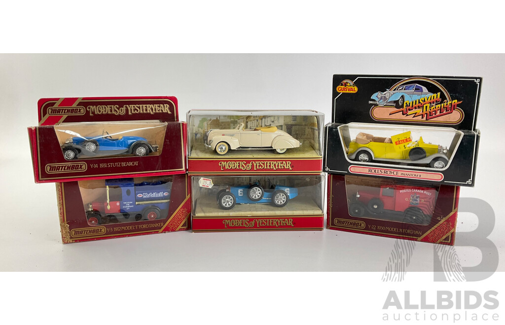 Collection of Vintage Matchbox Models of Yesteryear and Guisval Vehicles Including Ford, Stutz, Rolls Royce and Bugatti