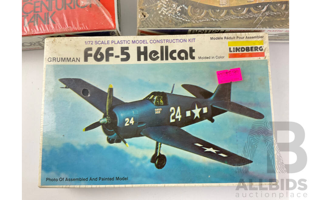 Collection of Vintage Monogram and Lindberg Plastic Model Kits Including Tanks, Planes and Ship, All in Sealed Boxes