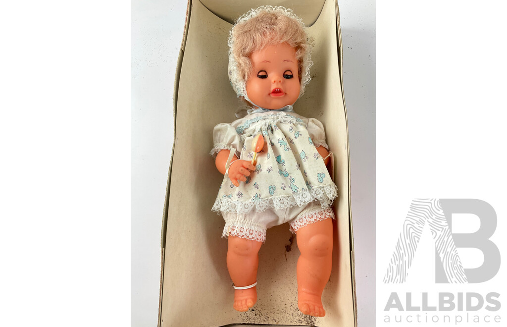 Vintage Sally Ann Doll with Matching Linen Set and Daiya Kitchen Sink in Original Boxes