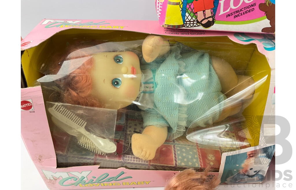 Vintage Mettel My Child Loving Baby, Toltoys Baby Wet and Care and Little Miss Flower Loom, All with Original Boxes