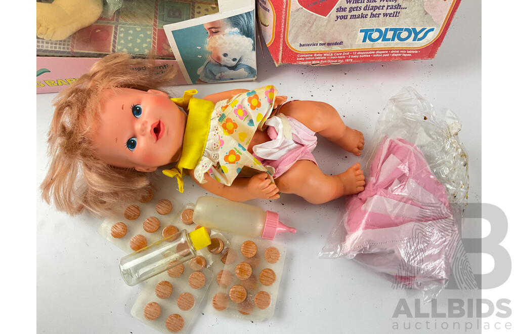 Vintage Mettel My Child Loving Baby, Toltoys Baby Wet and Care and Little Miss Flower Loom, All with Original Boxes