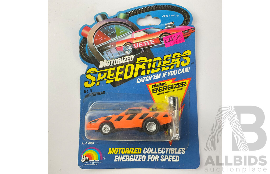 Two 1985 LJN Toys Motorized Speed Riders, Corvette and Arrowhead in Original Packaging