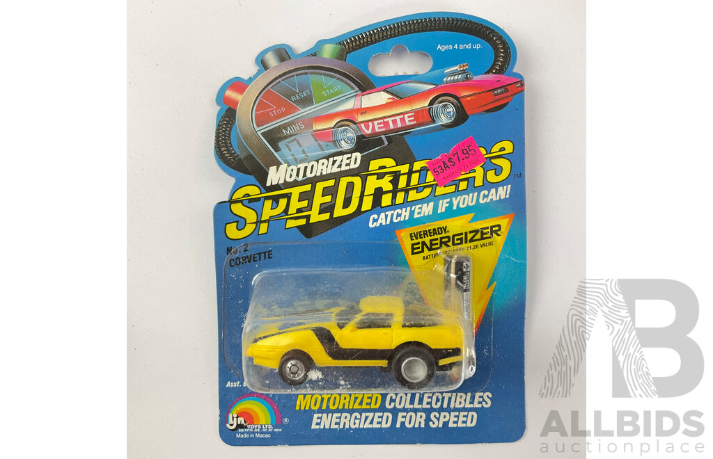 Two 1985 LJN Toys Motorized Speed Riders, Corvette and Arrowhead in Original Packaging