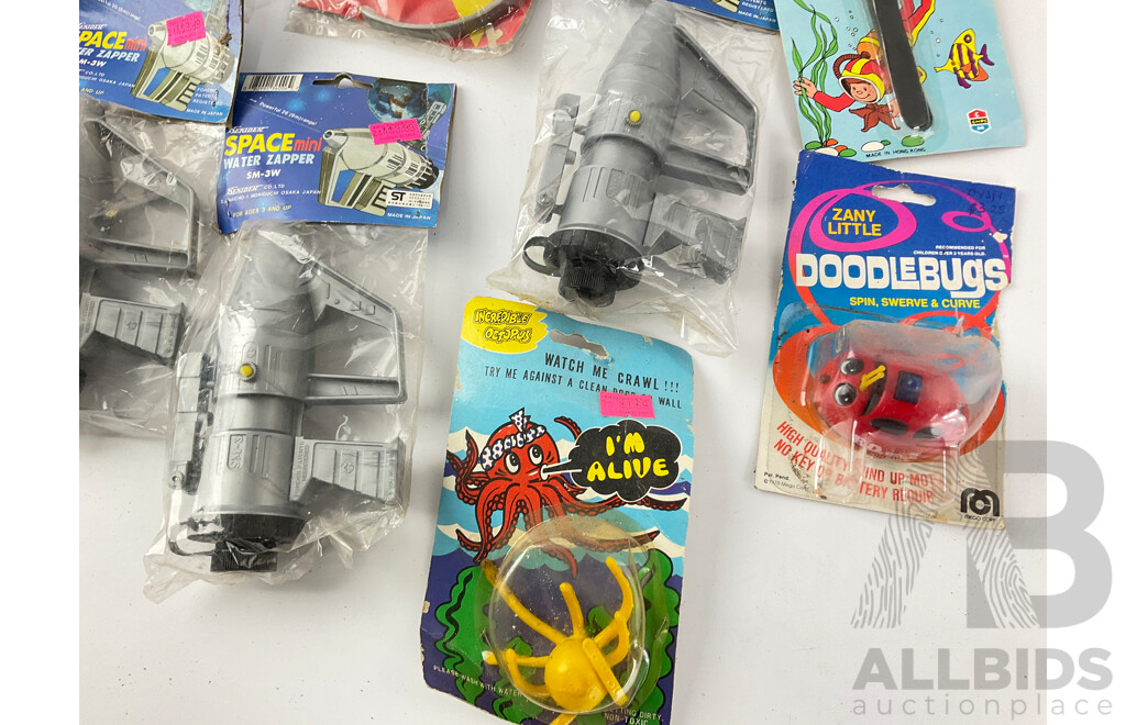 Collection of 1980's Toys Including Mini Space Water Zapper, Jr Scissors, Doodle Bug and More, All in Original Packaging