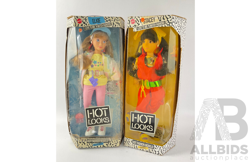 Two Vintage Mattel Hot Looks Dolls, Elkie and Stacey with Original Sealed Packaging