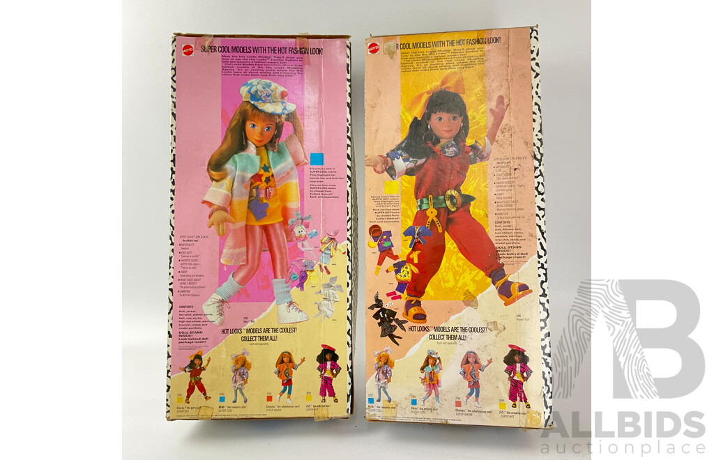 Two Vintage Mattel Hot Looks Dolls, Elkie and Stacey with Original Sealed Packaging