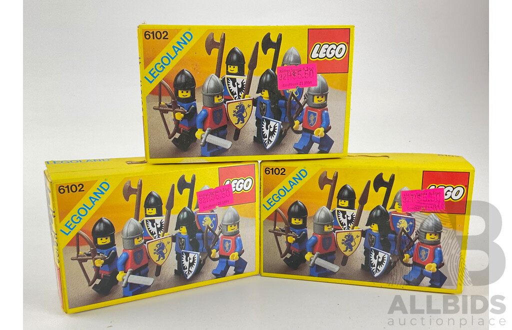 Three 1980's Lego Castle Series Figures, 6102 in Sealed Boxes