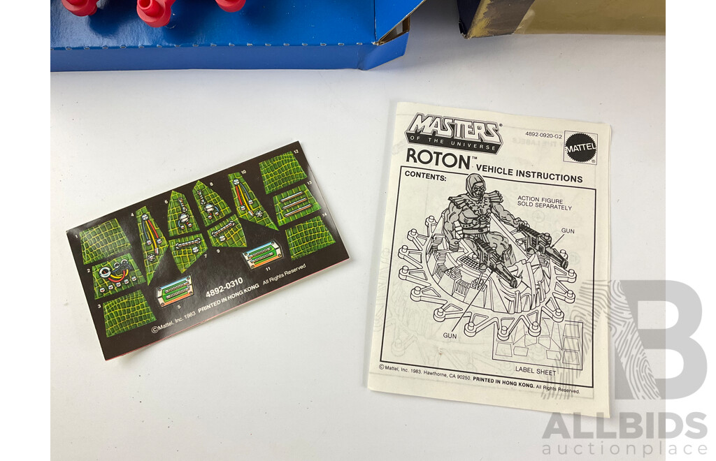 Vintage Mattel Masters of the Universe Roton Evil Assult Vehicle with Original Box, Instructions and Stickers