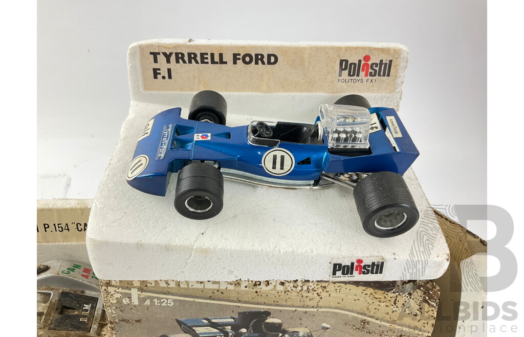 1970's Polistil Tyrrell Formular One Fords and BRM P154 Can Am with Water Damaged Packaging 1:25 Scale