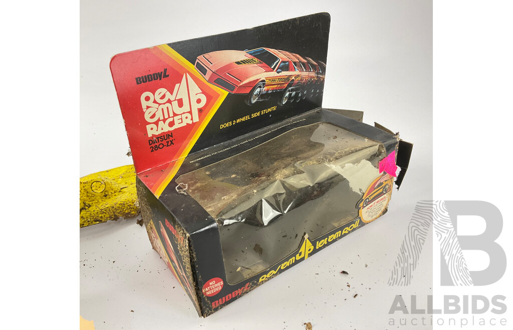 Vintage Buddy L Datsun 280 ZX, Britains Space Rocket and Accord Pneumatic Plough, with Weathered Boxes