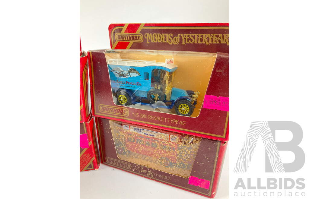 Collection of Matchbox Models of Yesteryear Company Vans and Trucks Including 1912 Ford Model T, 1922 Foden Steam Lorry, 1922 AEC Omnibus