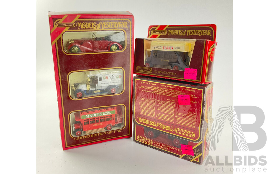 Collection of Matchbox Models of Yesteryear Classic Cars Including Limited Edition Gift Set and Two 1918 Atkinson 'D' Type Steam Lorrys in Original Wrapping