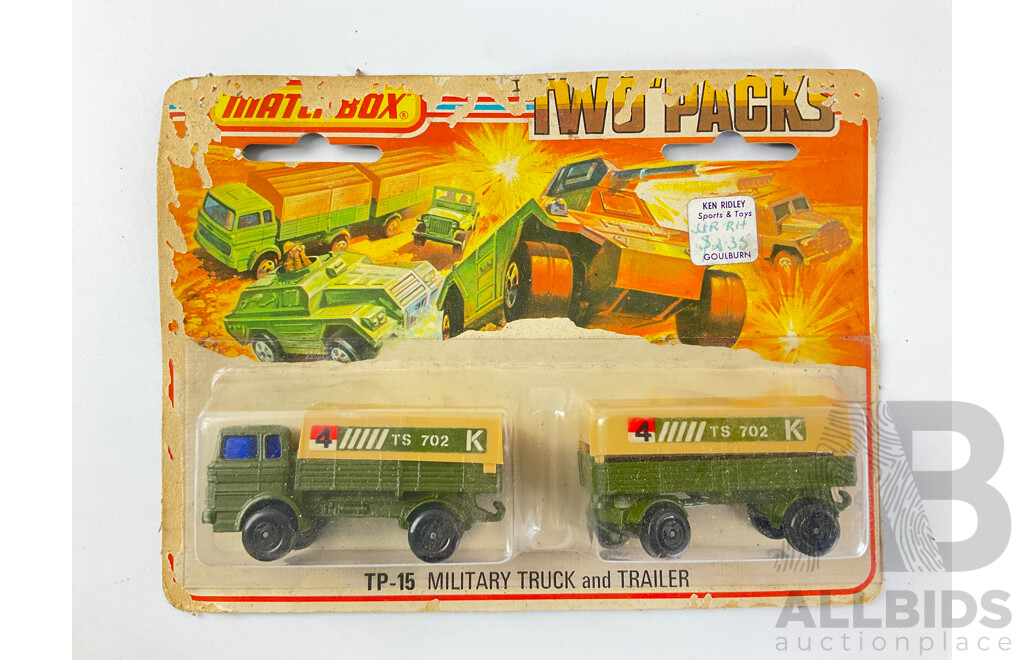 1970’s Matchbox Two Packs TP-15 Military Truck and Trailer in Original Packaging