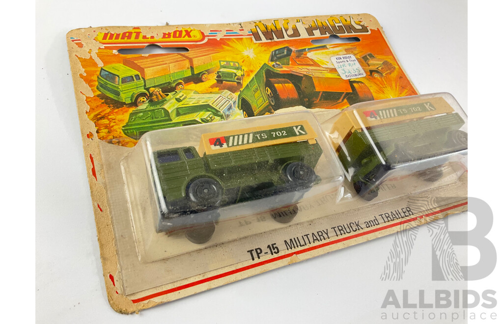 1970’s Matchbox Two Packs TP-15 Military Truck and Trailer in Original Packaging